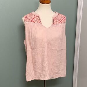 Pink Sleeveless Top with Embroidered Detail